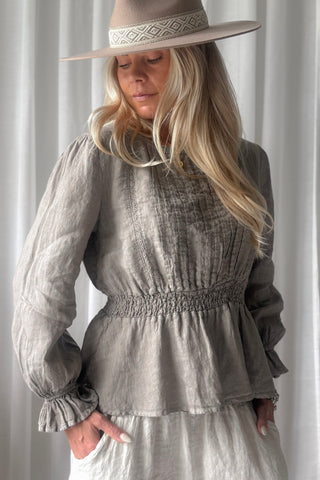 Anella linen blouse, taupe