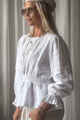 Anella linen blouse, white