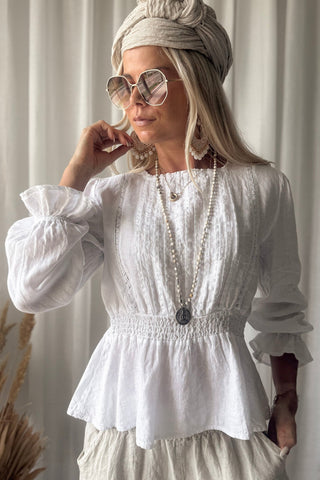 Anella linen blouse, white