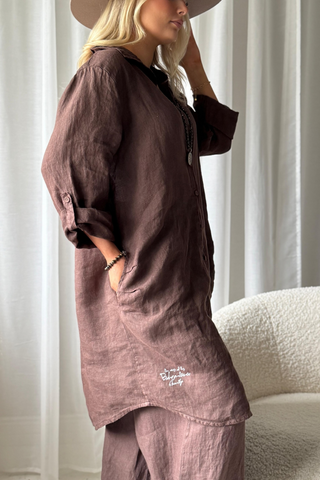 Another day linen shirt, coffee