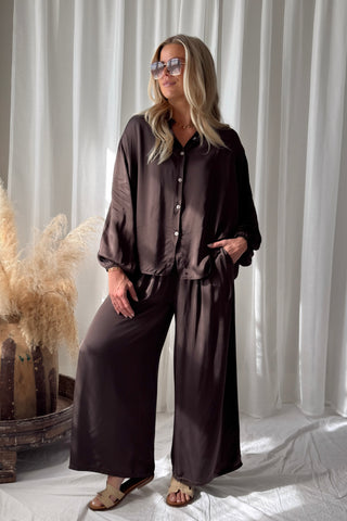 Antoine satin blouse, chocolate