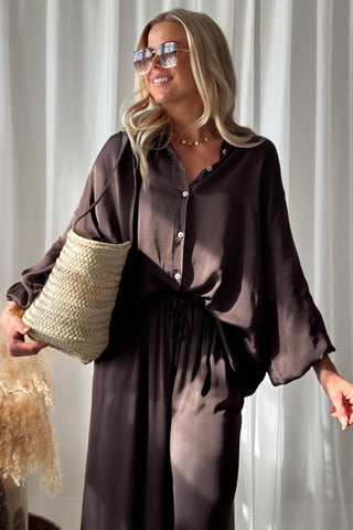 Antoine satin blouse, chocolate