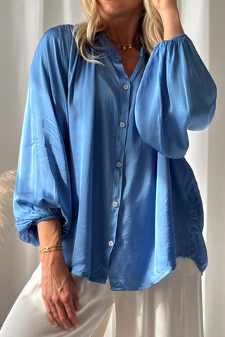 Antoine satin blouse, sky blue