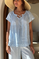 Aria linen blouse, light blue