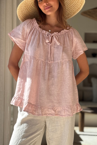 Aria linen blouse, light pink