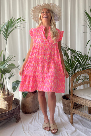 Assaona cotton dress, neon pink