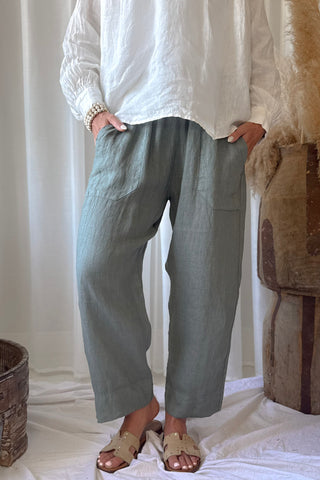 Baggy linen trousers, camo