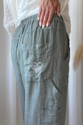 Baggy linen trousers, camo