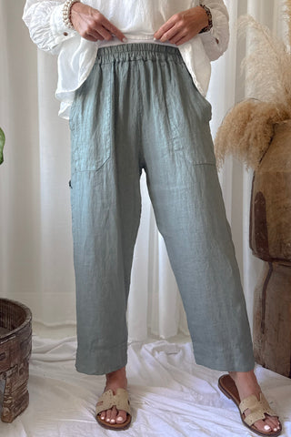 Baggy linen trousers, camo