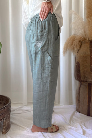 Baggy linen trousers, camo