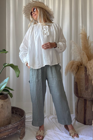 Baggy linen trousers, camo