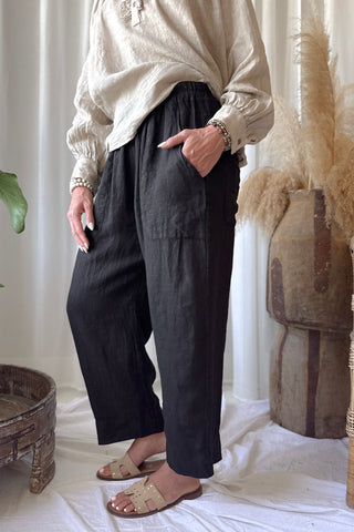 Baggy linen trousers, black