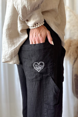 Baggy linen trousers, black