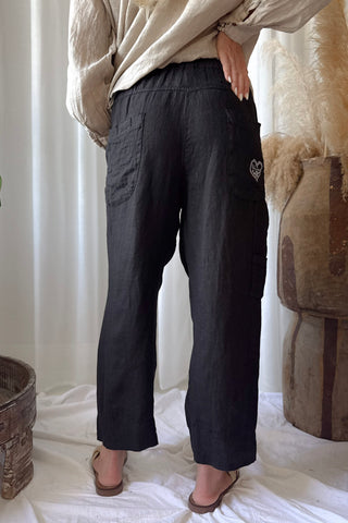 Baggy linen trousers, black
