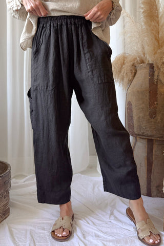 Baggy linen trousers, black