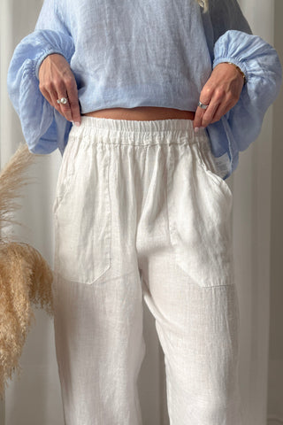 Baggy linen trousers, white