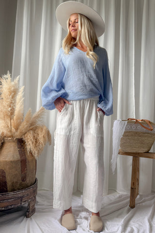 Baggy linen trousers, white