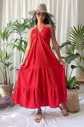 Beach angel cotton dress, red
