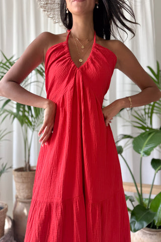 Beach angel cotton dress, red
