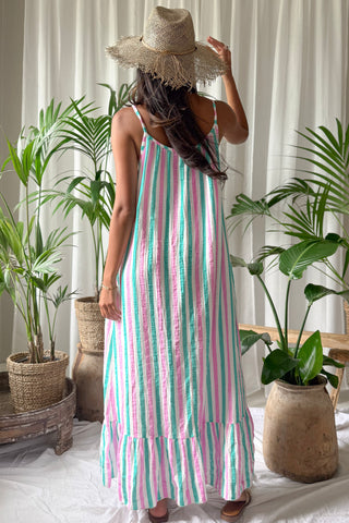 Beach candy cotton dress, pink-green stripe