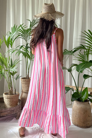 Beach candy cotton dress, pink-lilac stripe