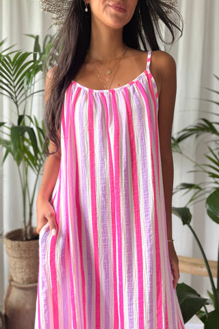 Beach candy cotton dress, pink-lilac stripe
