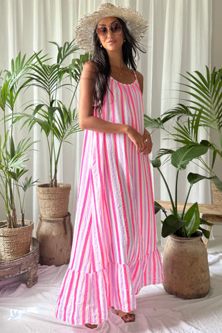 Beach candy cotton dress, pink-lilac stripe
