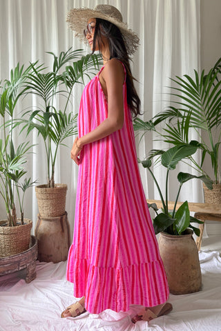 Beach candy cotton dress, pink-red stripe