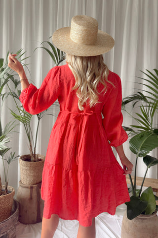 Belle linen dress, poppy red