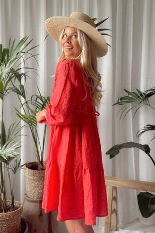 Belle linen dress, poppy red