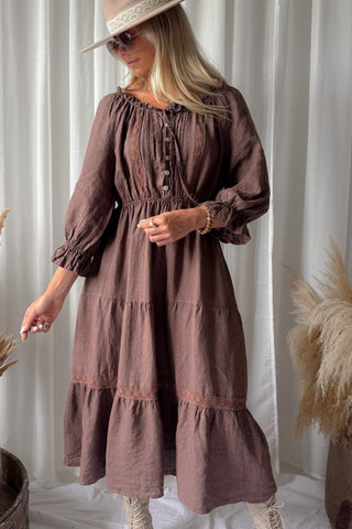 Beth ellen linen dress, coffee