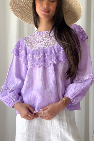 Boho Lace linen blouse, lavender