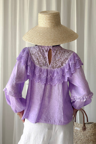 Boho Lace linen blouse, lavender