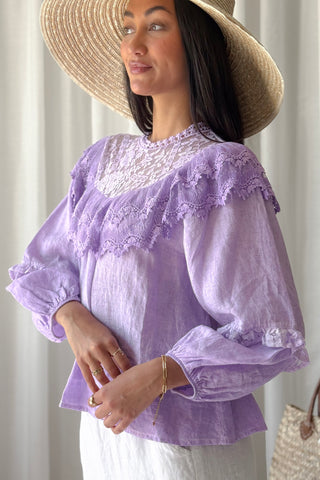 Boho Lace linen blouse, lavender