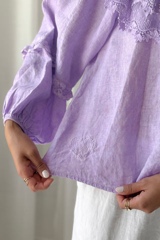 Boho Lace linen blouse, lavender