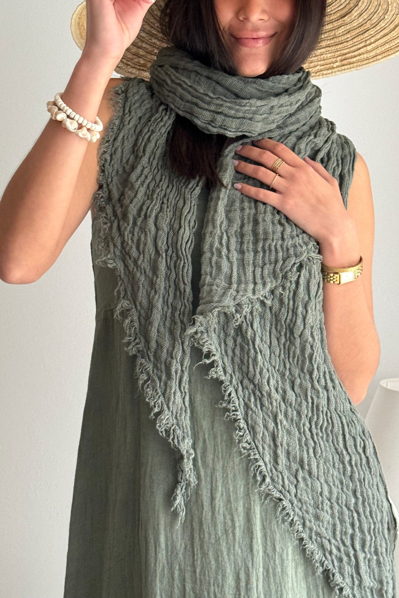 Linen Shawl Gauzy Shawl Linen Scarf With Ruffle, Wraps Shawl