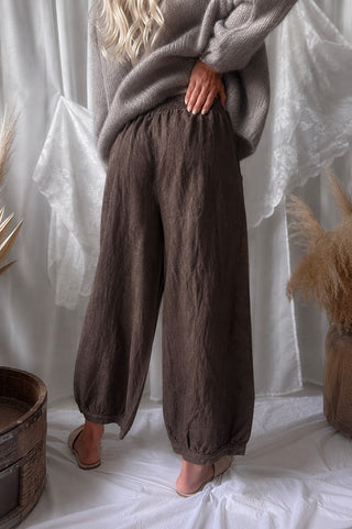 Bubble Boho linen trousers, coffee