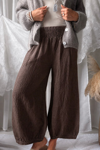 Bubble Boho linen trousers, coffee