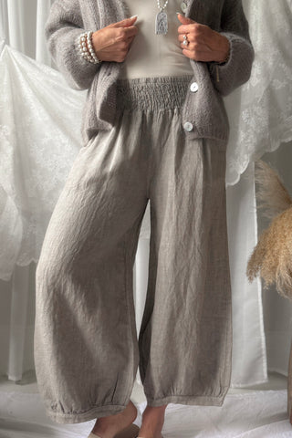 Bubble Boho pellavahousut, taupe