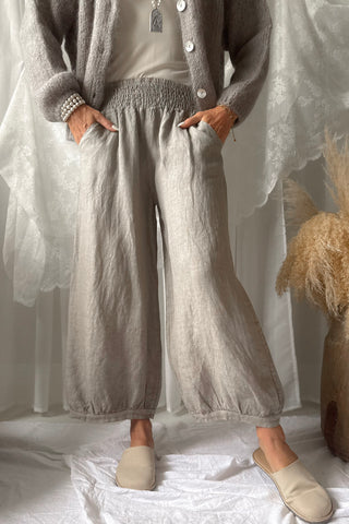 Bubble Boho pellavahousut, taupe