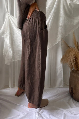 Bubble Boho linen trousers, coffee