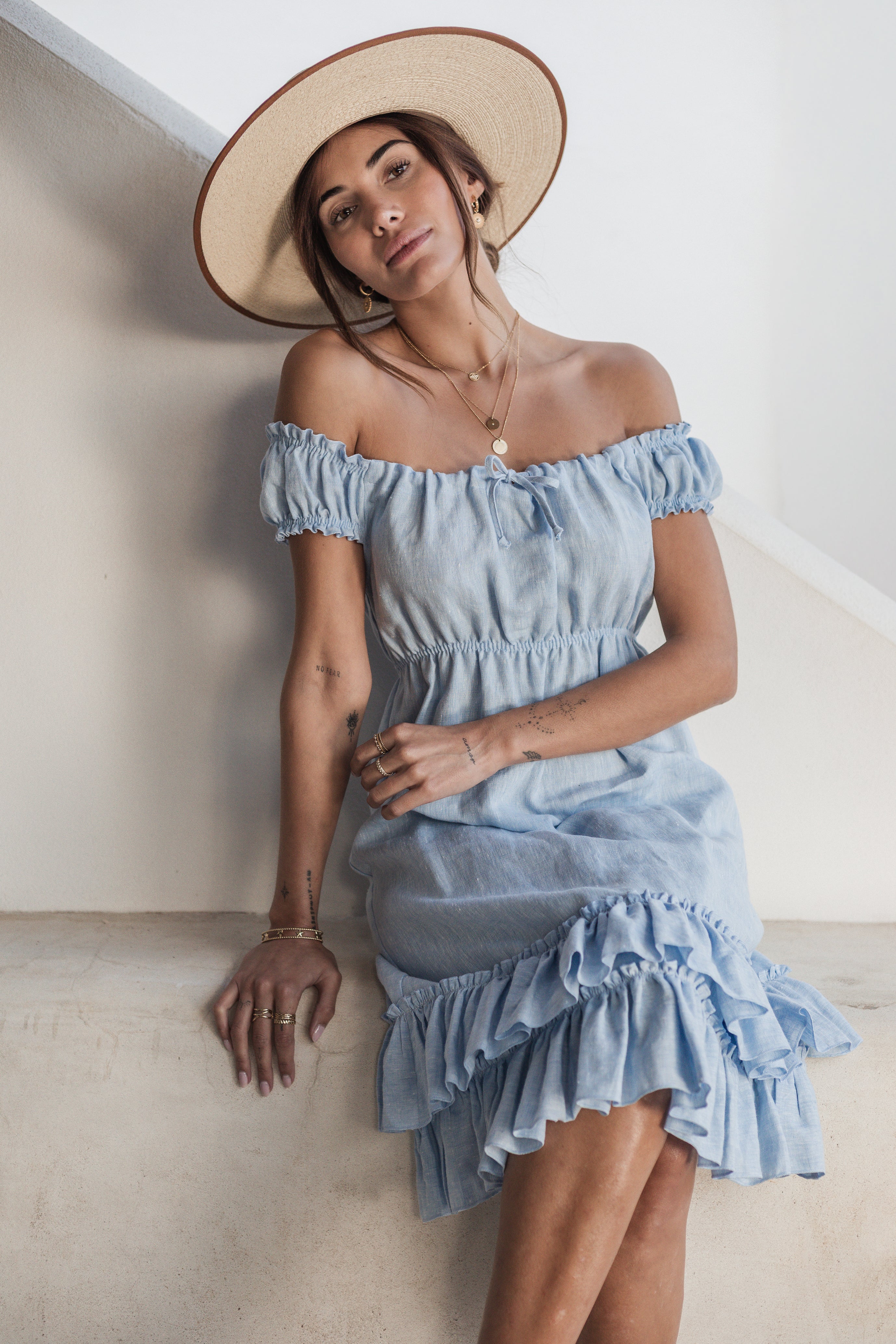 Butterfly linen dress, oxford blue BYPIAS Butterfly linen dress, oxford blue BYPIAS