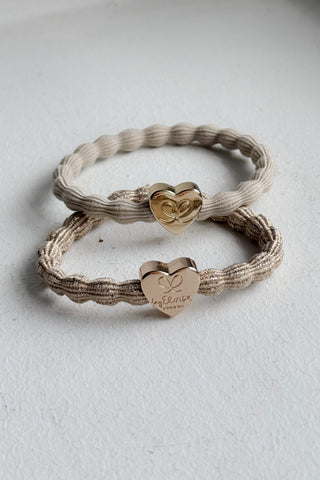 Metallic gold heart hair tie, sand