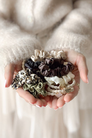 Gold heart silk scrunchie, leopard