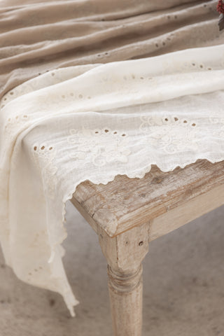 Vintage pellavapöytäliina, antique white