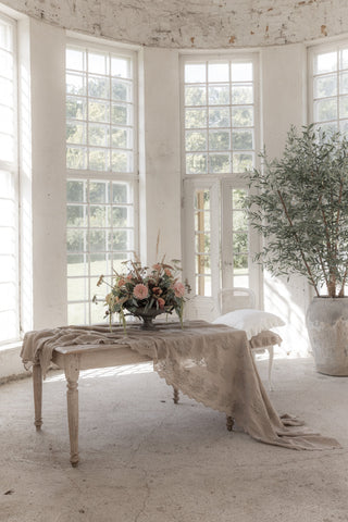 Vintage pellavapöytäliina, cashmere