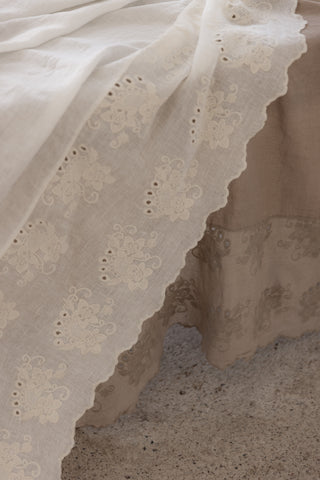 Shabby linen tablecloth, antique white