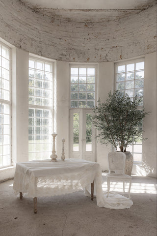 Shabby linen tablecloth, antique white