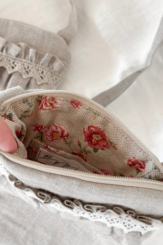 Bypias mobile bag, natural + white lace