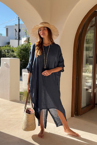 Cassana linen kaftan, navy